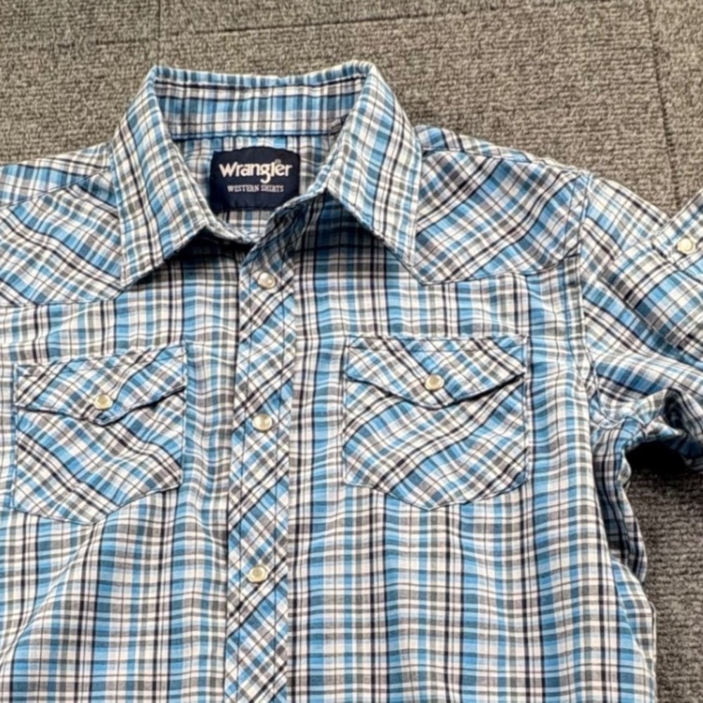 Wrangler Boys Blue Plaid Pearl Snap Western Shirt L 10-12 201WAAL